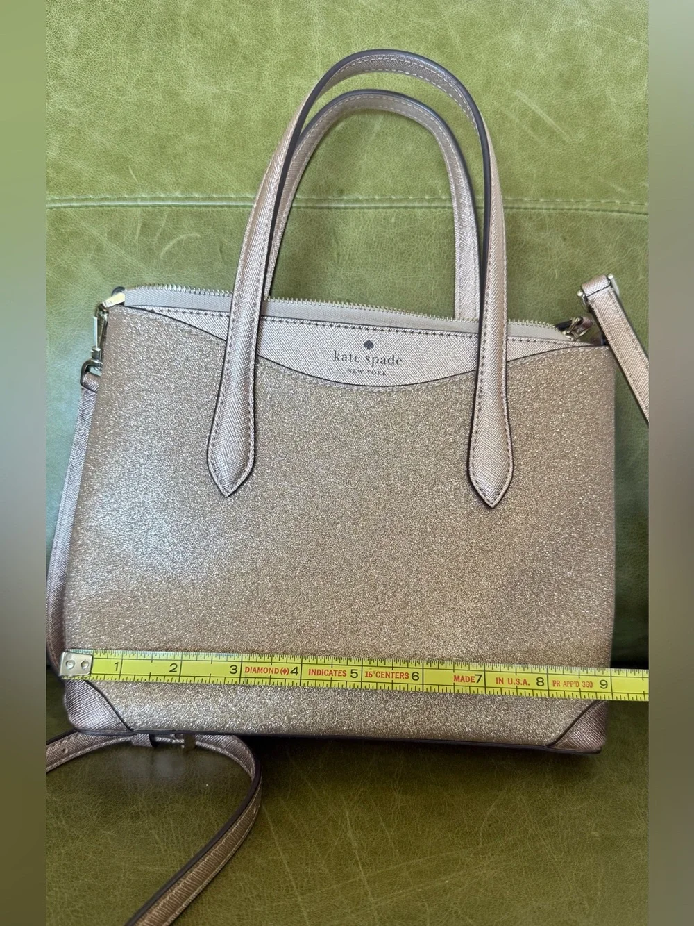 kate spade Rose Gold Blush Pink Glitter Shimmy Satchel Crossbody Purse